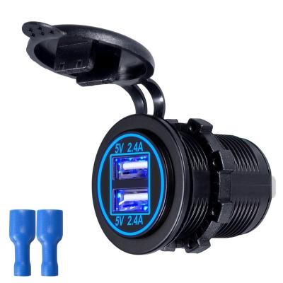 China Screen Display 12-24V Dual USB Car Charger 4.8A Waterproof For Car Boat ATV for sale