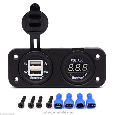 China Voltage Monitoring 12v Panel Mount 3.1A Dual USB Charger With LED Digital Voltmeter for sale