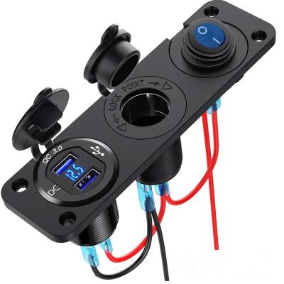 China Display Screen 12v Dual QC3.0 USB 12 Volt Car Charging Left Power Outlet Waterproof for sale