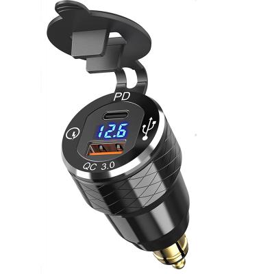 China New 12V-24V China-chic Ducati Triumph European Style Motorcycles QC3.0+PD USB Charger Plug With Voltmeter for sale