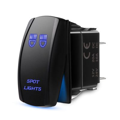 China DPST/DPDT/SPST/SPDT Rocker Switch Backlit Spot LED Light Blue On-Off 5Pins Car for sale