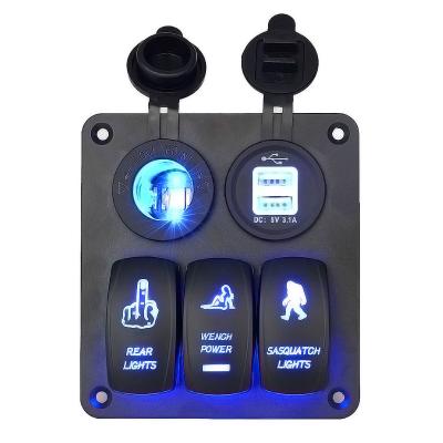 China Blue Power 3 Dual USB LED Strip Rocker Switch Panel Circuit Breaker For Car Boat Marine for sale