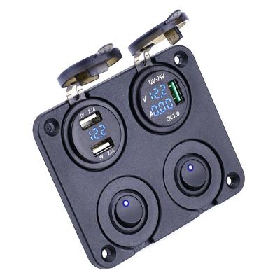 China Voltage Monitoring 4 Gang Car Switch Panel Control Switch Panel For Car RV Caravan LED Light Car Rocker Switch Marine Auto Spare Parts for sale