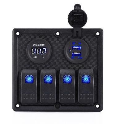 China ABS 12v 24V Car Boat Rocker Switch Panel Digital Voltmeter Dual USB Charger 4 Tape Led Rocker Marine Switch Panel Circuit Breaker for sale