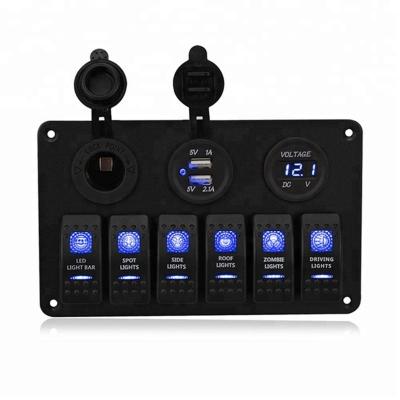 China ABS 12~24V 6 LED Strip Light Car Switch Marine Rocker Switch Panel Waterproof for sale