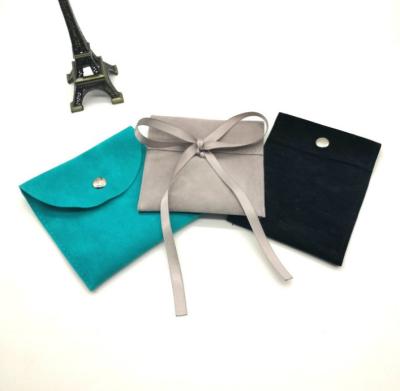 China Velvet Suede Velvet Packaging Pouch For Small Jewelry Suede Necklace Jewelry Bag Flap Pouch With Button for sale