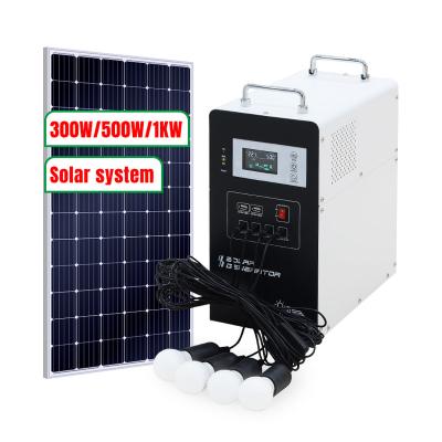 China 100W 200W 300W 500W mini home solar power lighting system/portable DC solar kits for home for sale