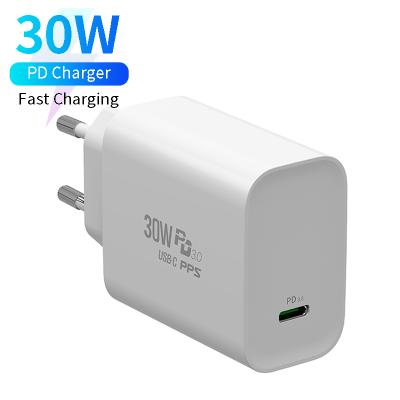 China Charge For Type C Mobile Phones High Power 30W Wall Charger PD3.0 Best Selling Home Charger EU Single Fast Quick Left Plug for sale