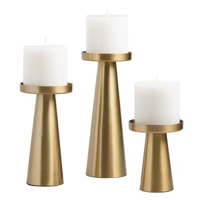 China Home Decoration Decor Metal Brushed Wedding Centerpiece Candlestick 2021 Luxury Gold Booker Pillar Candle Holder Set for sale