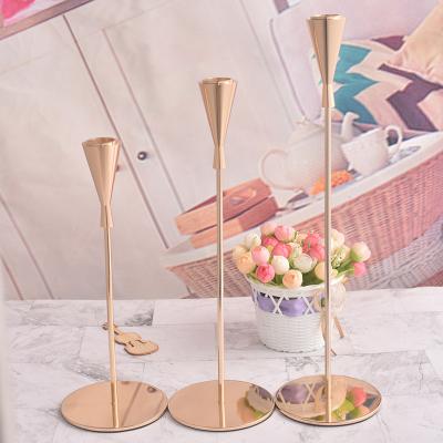 China 3 Sets Wedding Home Decorative Casual Golden Pillar Candlestick Tall Candle Holder for sale