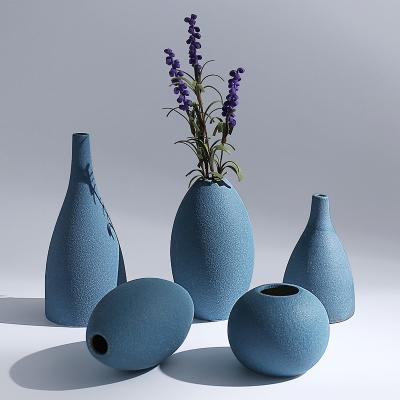 China Morandi Minimalist European Blue Ceramic Flowerpot Nordic Dry Flower Vase for sale