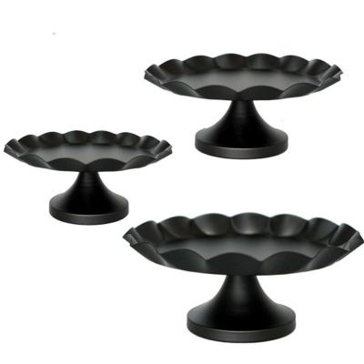 China Retro Vintage Wave Edge Cake Stand Table Decor Round Dessert Tabletop Durable Black Metal for sale