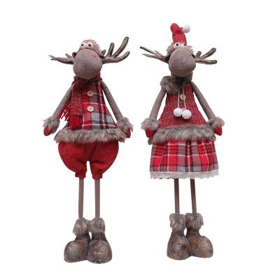 China 2021 Buff Plaid Cloth Doll Christmas Decoration Elk Christmas Decoration Children Gift Elk Santa Craft for sale