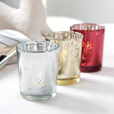 China Home Party Decor Candle Holder Cylinder Candle Holder Gold Candlestick Tea Light Table Jar Silver Spotted Metallic Glass Votive Candle Holder for sale