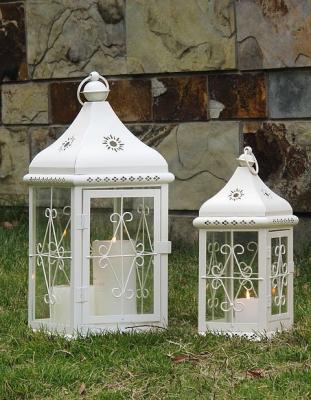 China European Metal Floor Lantern Candle Holder Stand Centerpieces White Lanterns Sconce Set 3 Lanterns Wedding Decoration for sale