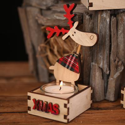 China 2022 Rustic Nordic Wood Craft Christmas Gift Reindeer Wooden Tealight Candle Holder for sale