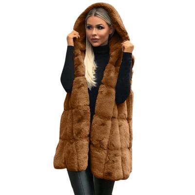 China Winter Breathable Pure Hooded Cardigan Fashion Color Faux Fur Casual Vest for sale