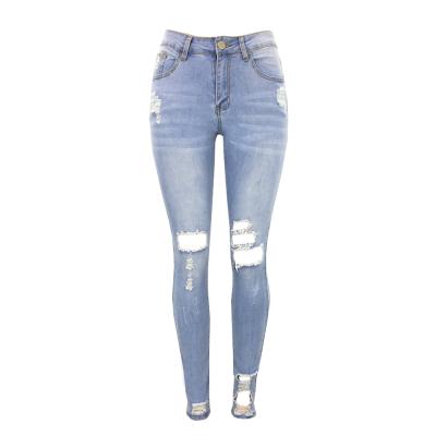 China QUICK DRY high waist design skinny stretch ripped denim distressed ladies jeans pencil and straight casual pants for girls for sale