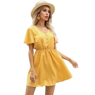 China PEARL 2021 Pure Color Summer Anti-Static Slimming Skirt Bodycon Dress Women's Casual V-neck Wave-stitch Copy for sale