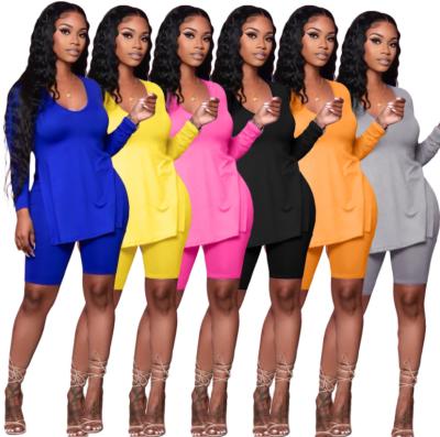 China 2021 Wholesale Summer Women Breathable Casual Solid Color 2 Piece Set Women's Shorts Suit Clothing Outfits for sale