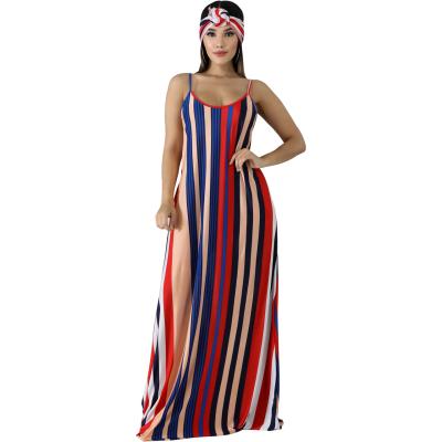 China 2020 New Summer Striped Backless Maxi Dresses For Woman Casual Dress Breathable for sale