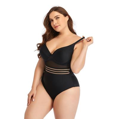 China ZY5171 Custom Made Breathable Fat Label Womens Hollow Out Black One Piece Plus Size Swimwear for sale