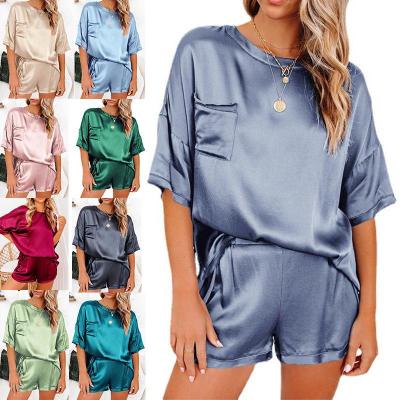 China New QUICK DRY Loungwear Pajamas Solid Color Satin Sleepwear Short Sleeve Summer Silk Pajamas Plus Size 3XL 2 Pieces Set For Woman for sale