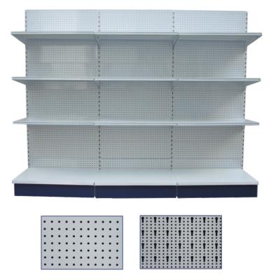 China Double Sided Convenience Store Customize Metal Supermarket Shelves Display Racks zu verkaufen