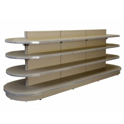 Cina Double Sided Double Sided High Quality Cold Rolled Steel Supermarket Gondola Shelf With Round End Frame For Supermarket in vendita