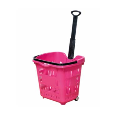 China High Quality Eco - Friendly Rolling Basket Supermarket Shopping Baskets With Wheels for sale