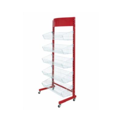 China Hot Sale Wire Mesh Display Rack Single Side Double Sided Shelf With Hanging Basket à venda