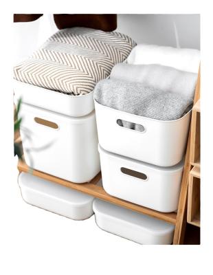 China Modern Japanese style simple pure white covered portable storage box toy cosmetics storage basket for sale