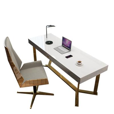 China Foldable post-modern lightweight luxury gold-plated painting stainless steel desk writing desk computer desk study furniture for sale