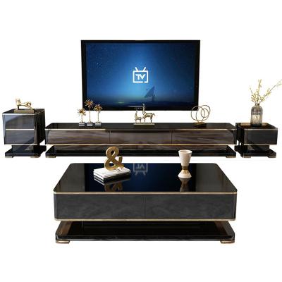 China Other light luxury coffee table TV cabinet combination set post-modern Hong Kong style high waist living room tempered glass coffee table for sale