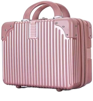 China Small Portable Shell Trolley Luggage 14inch Hard Luggage Carrying Case Makeup Suitcase Travel On-The-Go Retro Girl Case With Coded Lock for sale