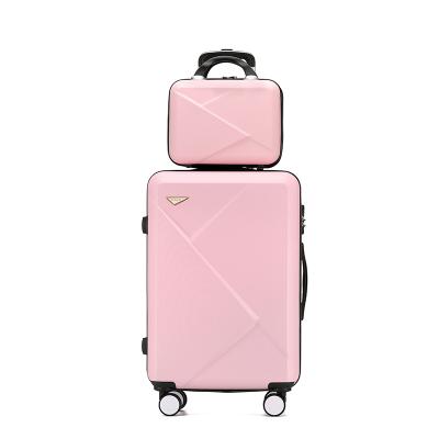 China Lady 18inch 2 wheeled luxury laptop computer bags ABS waterproof leather trolley luggage travel bags pink luggage set 2020 for sale