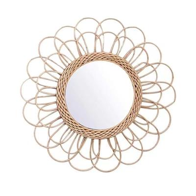 China Eco-friendly Natural Rattan Wall Hanging Makeup Mirror Around Wall Decor Wicker Woven Mirror for sale