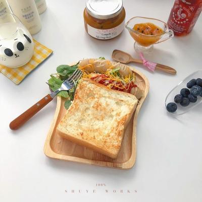 China Sustainable Japanese Toast Bread Tray Breakfast Tray Restaurant Cafe Dessert Serving Tray Natural Wooden Shallow Tray for sale