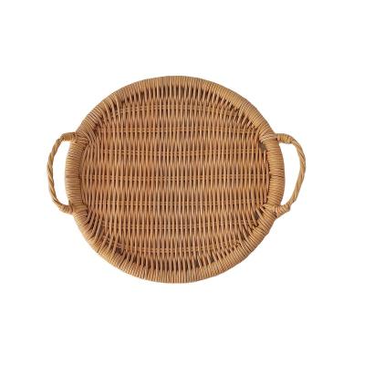 China Sustainable Rattan Round Fruit Tray Hand Woven Orange Binaural Dinner Plate for sale