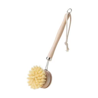 China Custom Sustainable Logo Wooden Handle Sisal Cleaning Brush Kitchenware Pot Sweep Easy Decontamination for sale