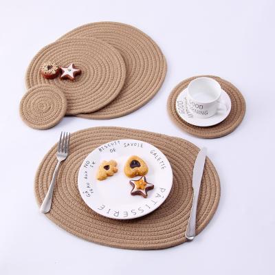 China Handmade Round Nordic Rope Woven Color Place Mat Cotton Sustainable Table Linen Protector for sale