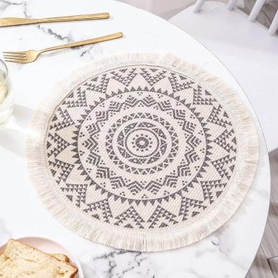 China Sustainable Retro Cotton And Canvas Woven Black Place Mats Round Home Table Mats Tables Office Decorations for sale