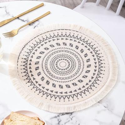 China Viable Bohemian Round Cotton and Printed Place Mat Kitchen Dining Table Living Room Table Mat Canvas Coaster for sale