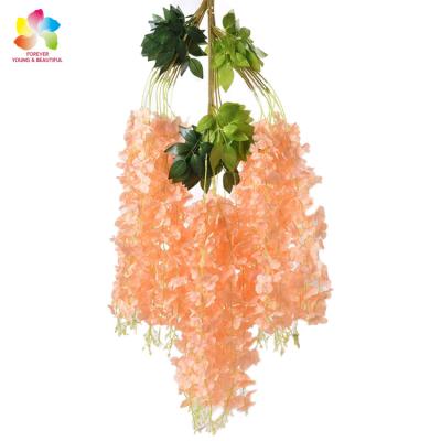 China Wedding Wisteria Hanging Artificial Wisteria Flowers Wall Home Decor Wedding Vine Garland Rattan Flowers Silk Long White Wisteria Flower for sale