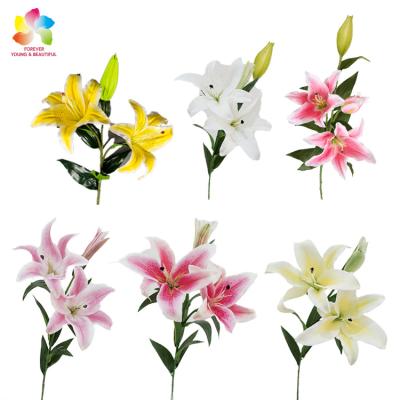 China Strip Plastic Faux Lily Artificial Flowers Silk Lilies PU 3 Heads Real Touch Floral Bouquet Party Table Centerpieces Home Decoration for sale