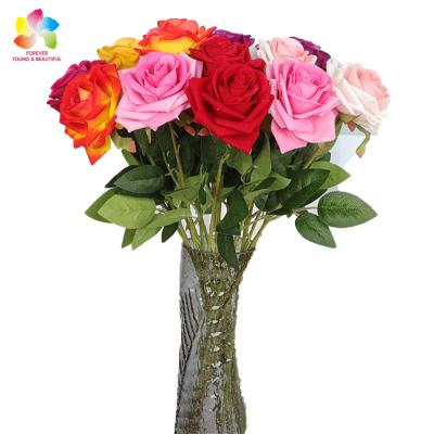 China Long Stem Rubber Rose Flower Velvet Roses Artificial Flowers Rose For Valentine's Wedding for sale