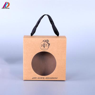 China Recycled Materials Wholesale Customized Small Kraft Paper Box Packaging With Window And Handle for sale