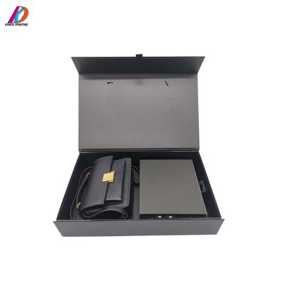 China Recycled Custom Materials Cardboard Rigid Black Folding Box Luxury Paper Gift Box With Handle for sale