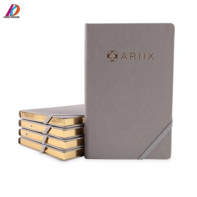 China Recycled Material Business Gift Gold Edge A5 Notebook With Elastic Band for sale