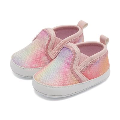 China Flat 0 - 24 Months Girls Rainbow Color Prewalker Baby Shoes Soft Sole Baby Feet Shoes Moccasin Baby Sneakers for sale